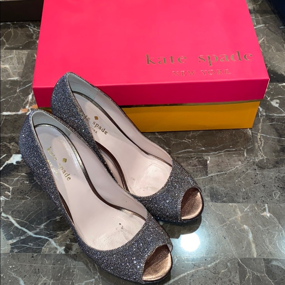 Kate Spade Peep Toe Pump Heels 7 Silver/Bronze
